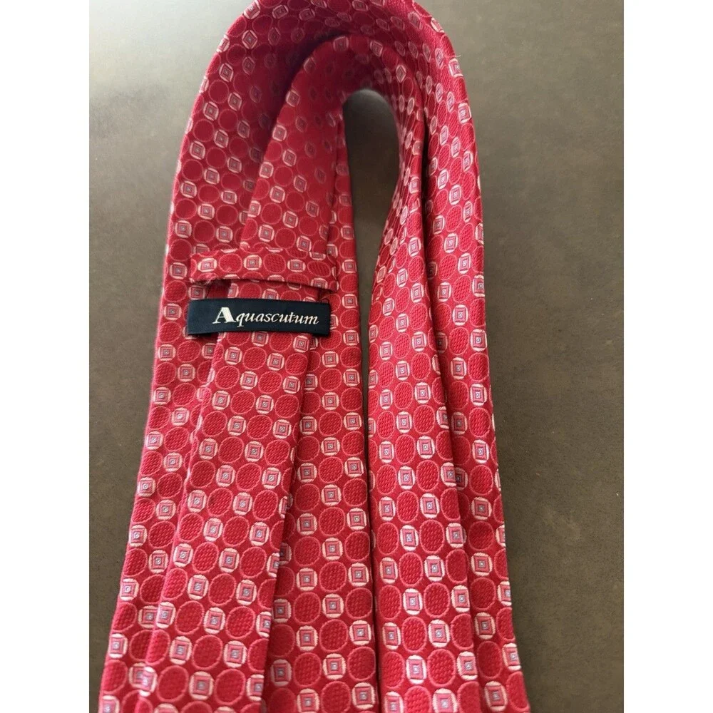 AQUASCUTUM 100% Red Silk Tie With Embellished Rhinestone Bling